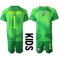 Brasil Alisson Becker #1 Keeper Fotballklær Bortedraktsett Barn VM 2022 Kortermet (+ korte bukser)